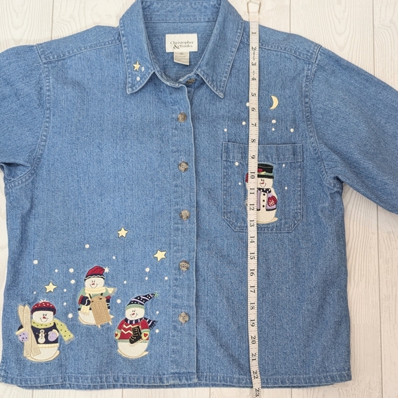 Christopher and Banks Snowman Shirt Women's Size Medium Embroidered Button Up - Picture 13 of 14